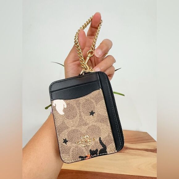 NWT Coach Zip Card Case In Signature Canvas With Halloween Print - Picture 4 of 5